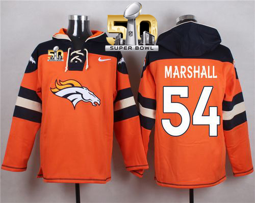 Denver Broncos #54 Brandon Marshall Orange Super Bowl 50 Player Pullover NFL Hoodie - Click Image to Close